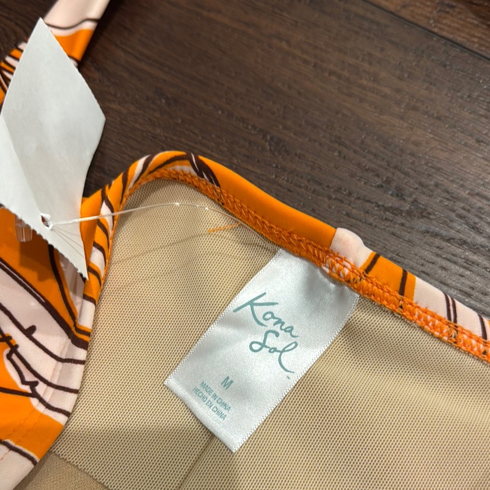 Kona Sol NWT 2 Piece Orange Floral Bikini Set. High waisted full covered bottom. - Picture 8 of 10